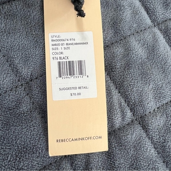 Rebecca Minkoff Beanie Hat Women Winter Marbled Pom Pom &Thumbhole Arm Warmer R - Picture 6 of 8